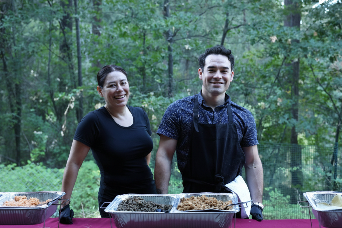 Panchito family catering a wedding in Placer County, Carne Asada and Chicken taco bar setup is displayed